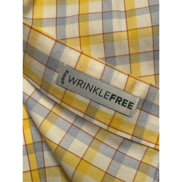 Large Orvis Wrinkle Free Button Down Shirt Yellow Check Windowpane Long Sleeve - Picture 6 of 13